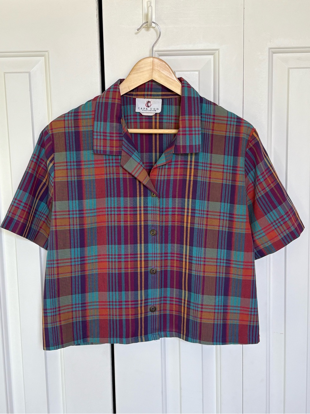 Vintage 90s Cape Cod Boxy Cropped Jewel Tone Camp Shirt - Size L/Vintage 14